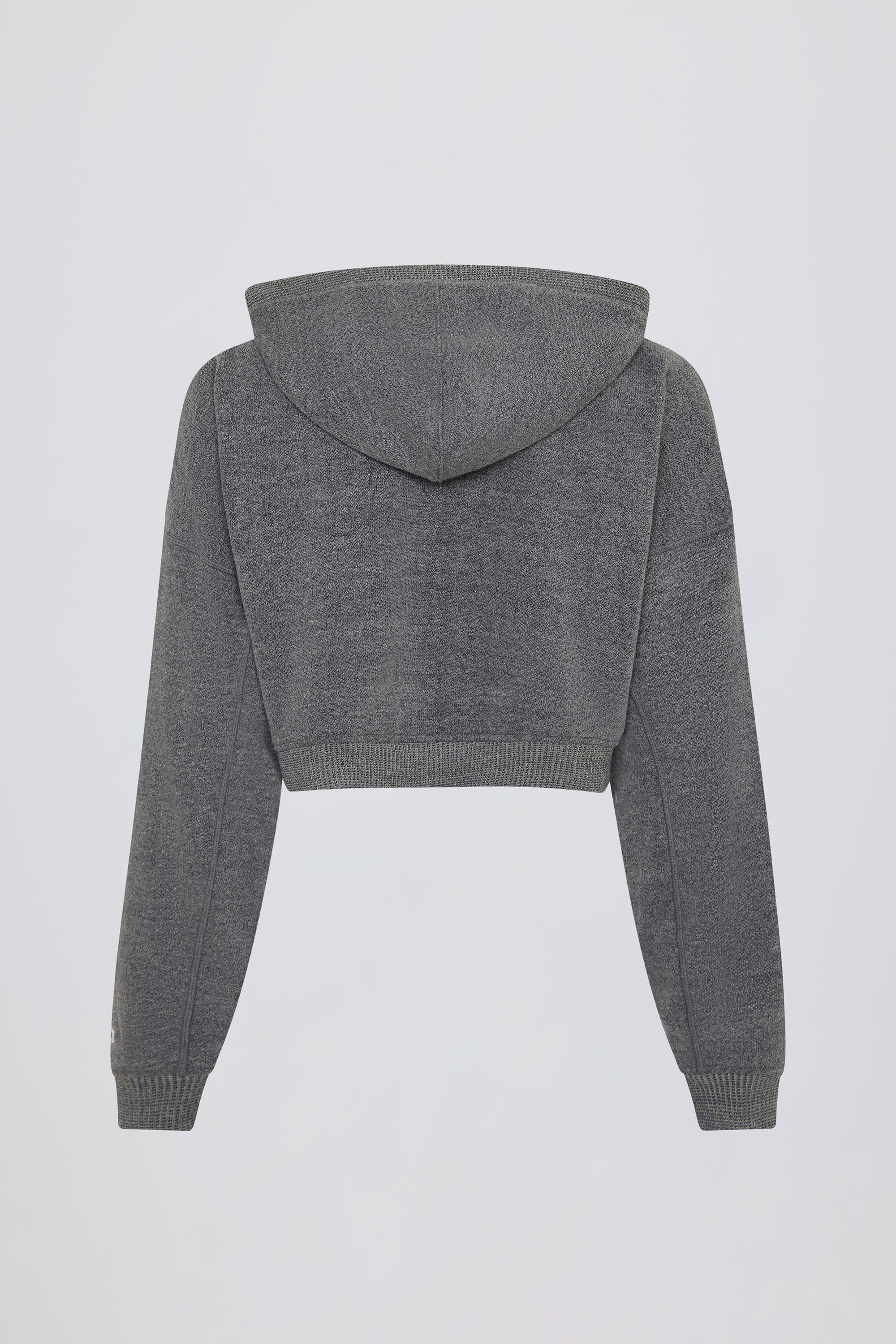 Terry Cotton Zip Up Cropped Hoodie in Dark Grey