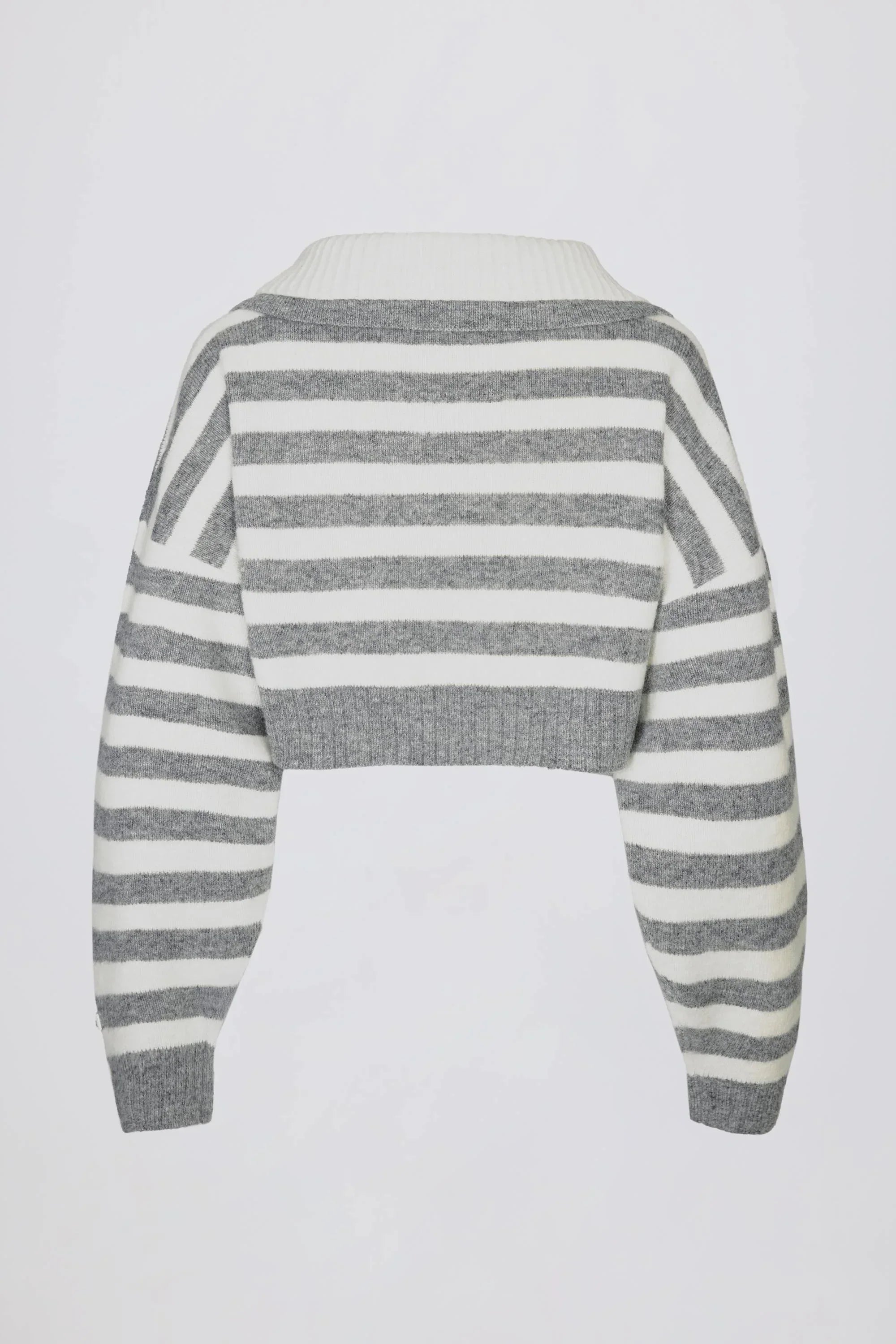 Soft Knit Layered Collar Cropped Jumper in Grey Stripe