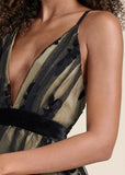 Velvet Floral Midi Dress Black Nude