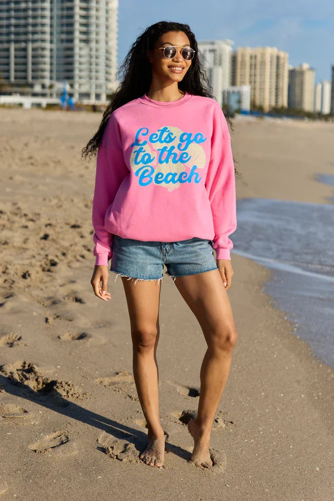 Lets Go To The Beach Pink Graphic Sweatshirt