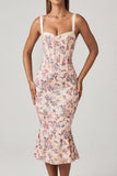 Layered Bra Detail Fishtail Midaxi Dress in Primrose Floral Print