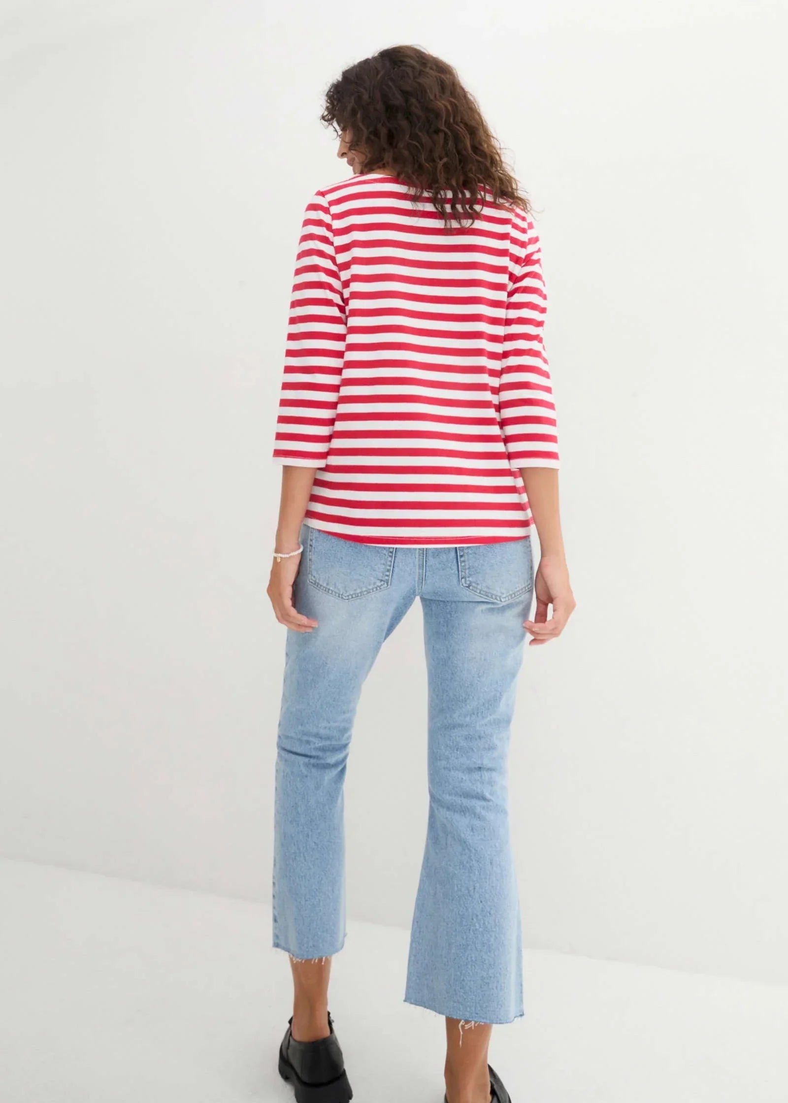 Boat Neck Striped Top Red White Stripe