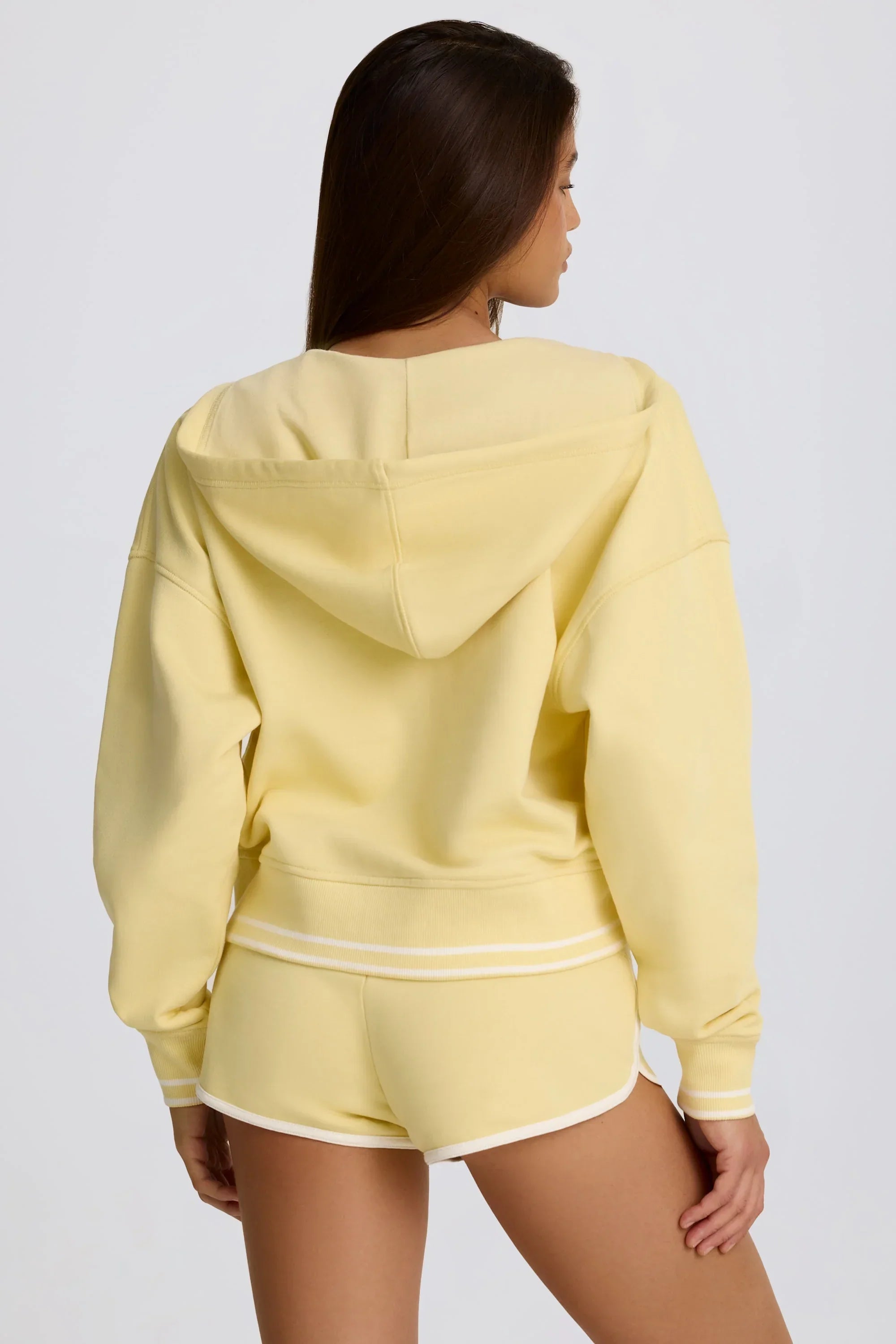 Cotton Jersey V Neck Hoodie in Lemon