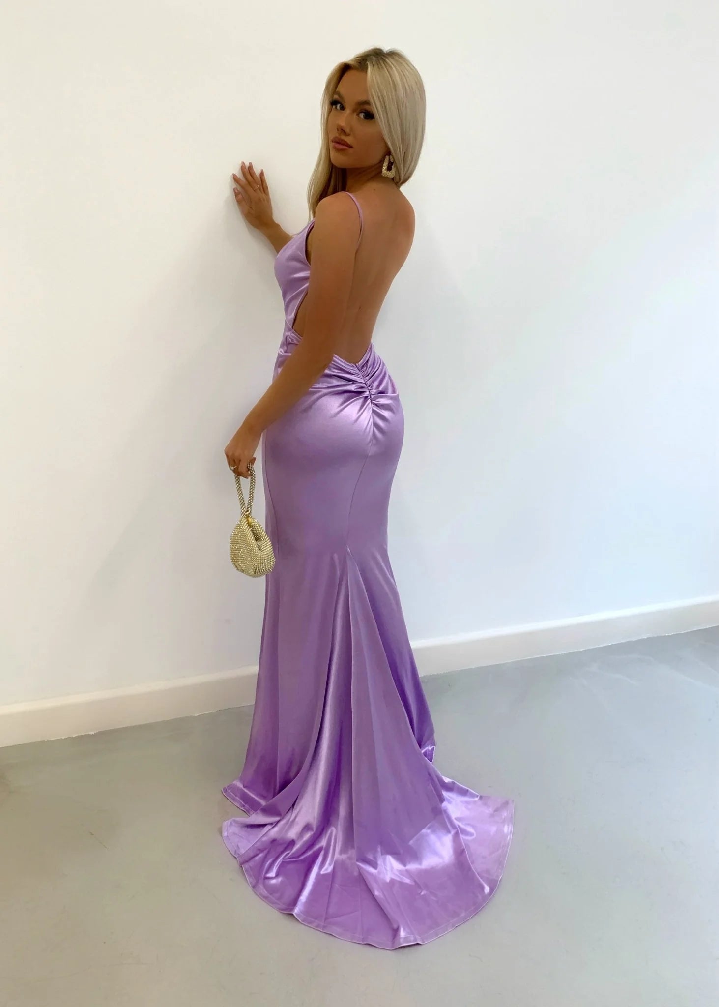 Touch of Glamour Satin Gown with Side Slit Lilac