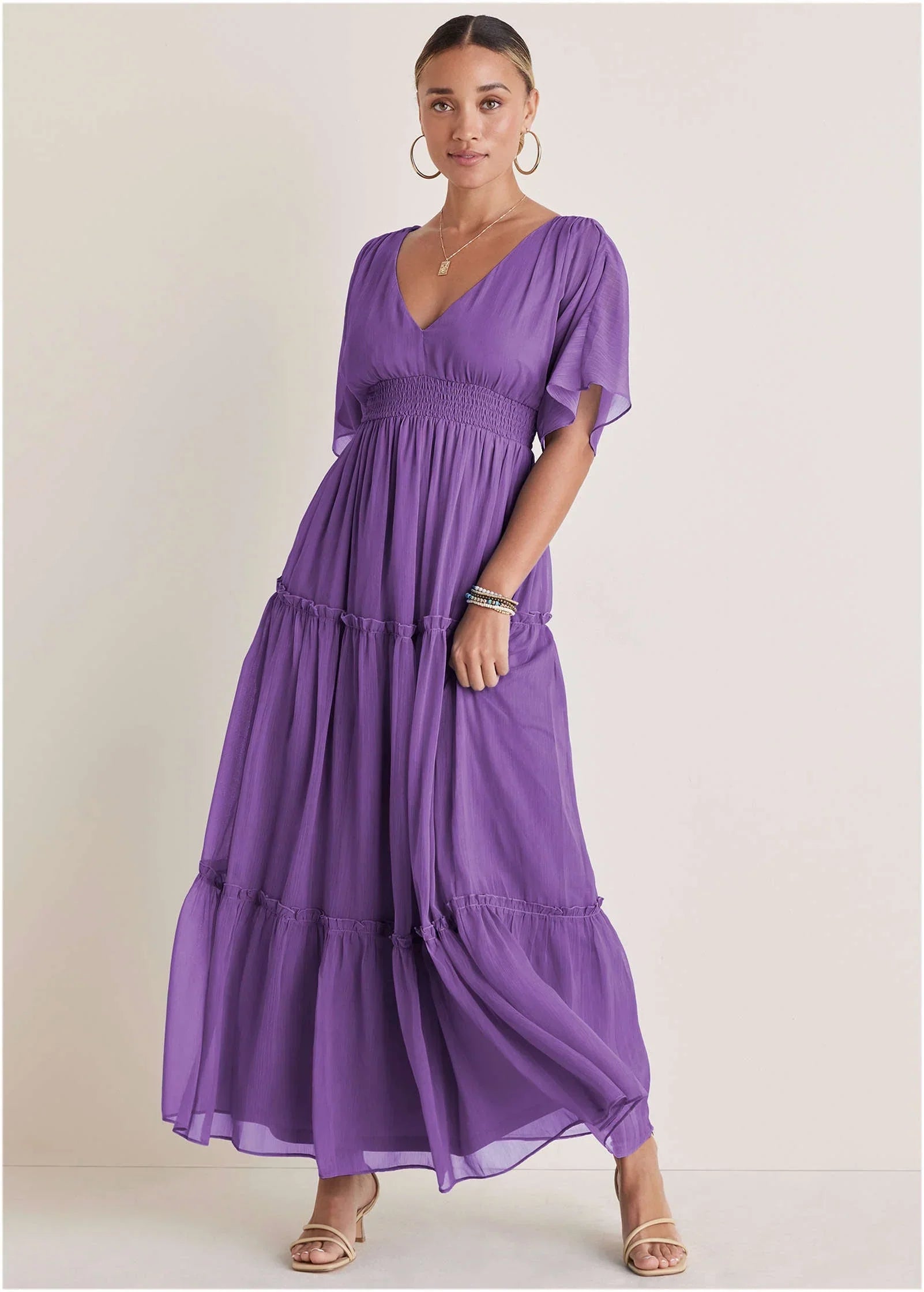 Flutter Sleeve Maxi Dress Cattleya Orchid