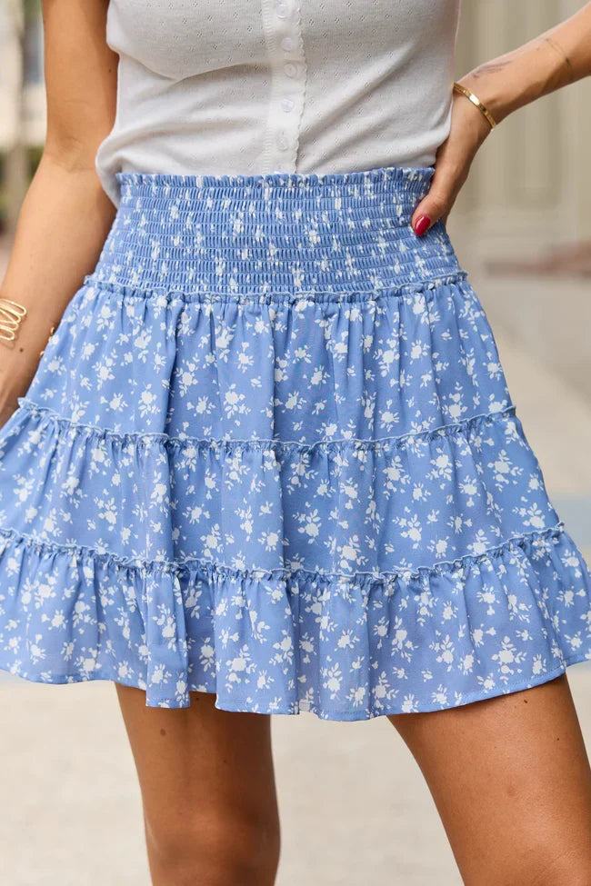 Through The Garden Blue Floral Print Skort