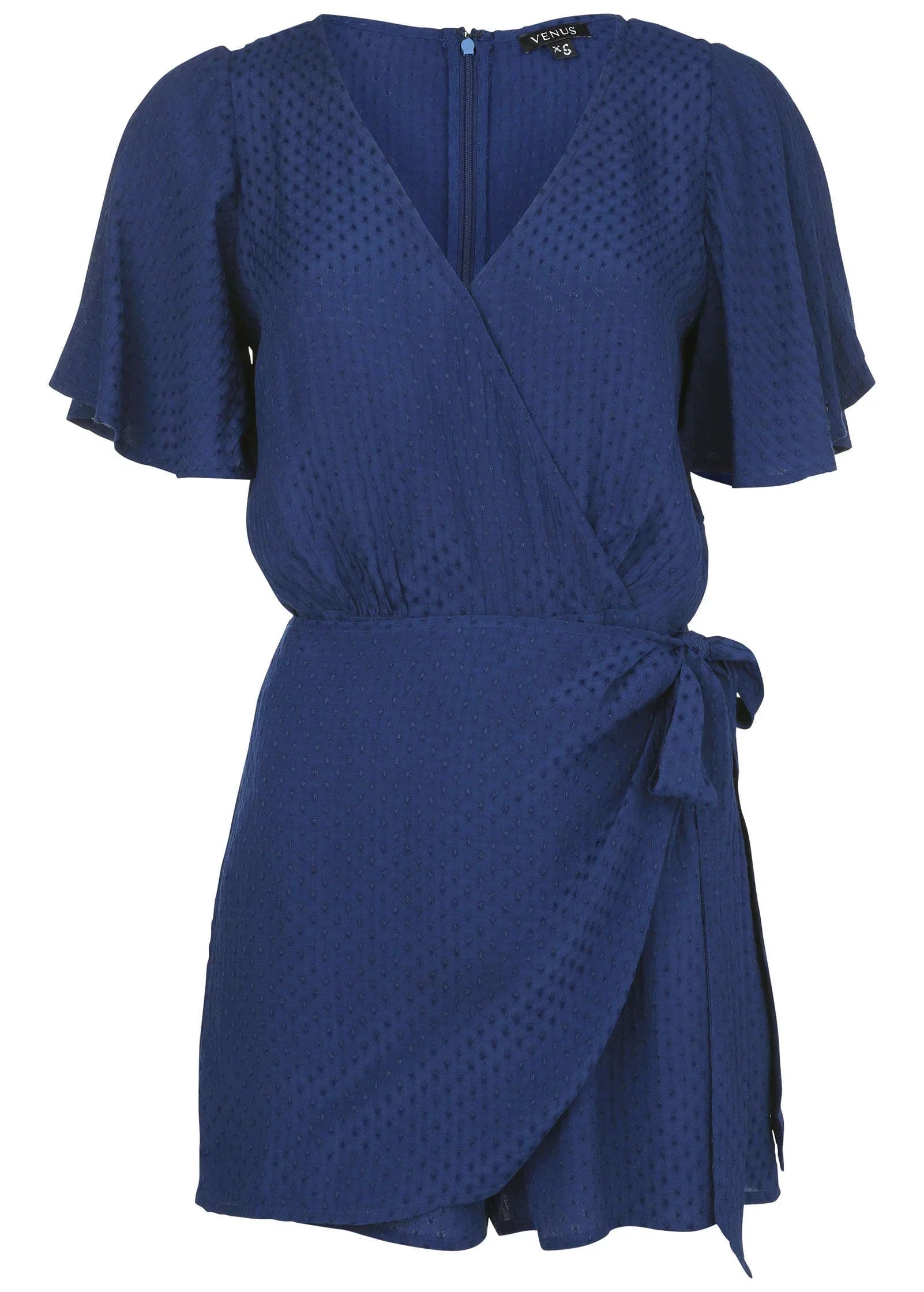 Dotted Wrap Romper Dark Blue