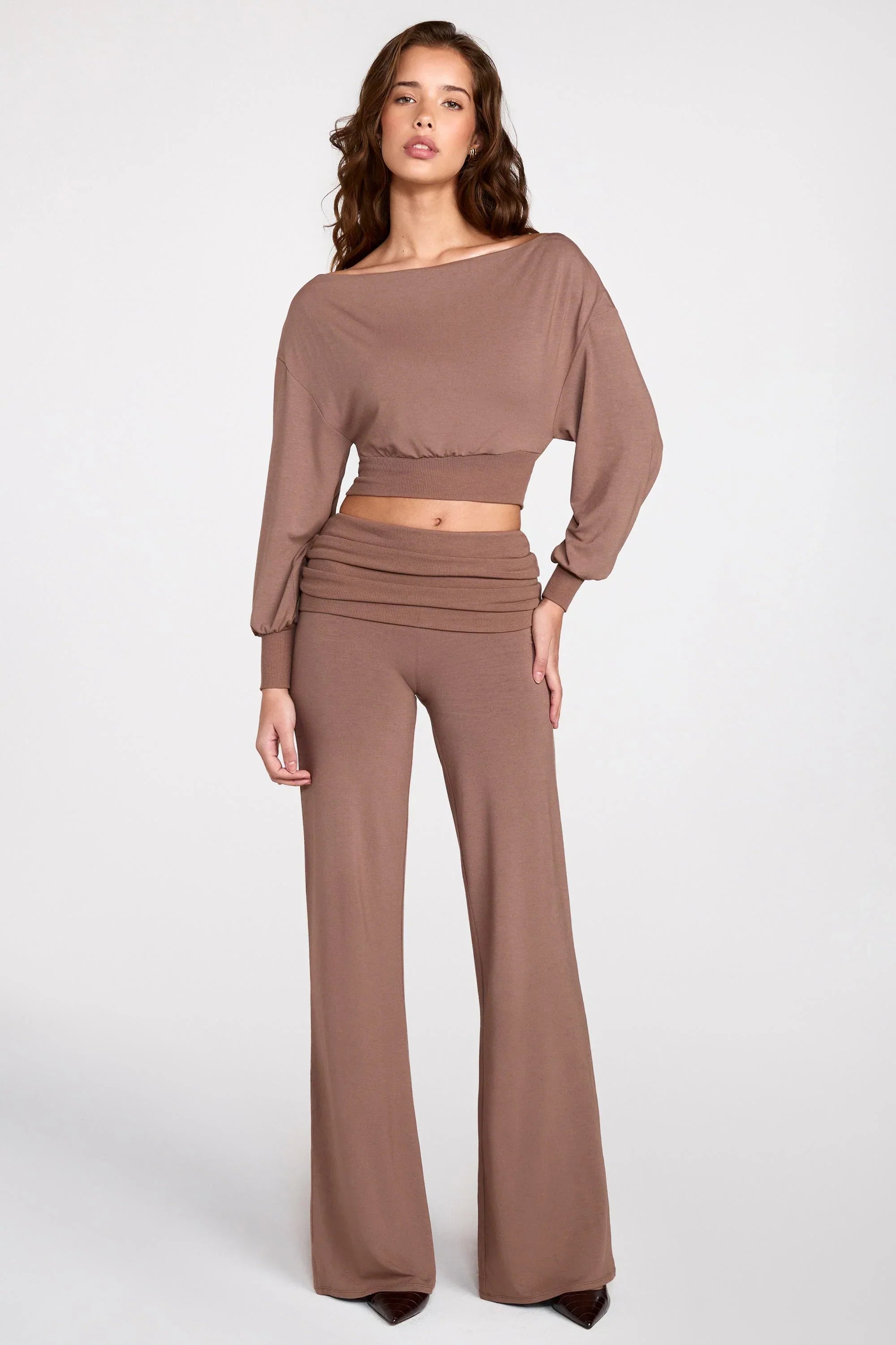 Modal Low Rise Straight Leg Trousers in Mocha