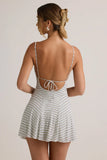 Modal Ribbed Tie Back A Line Mini Dress in Blue Yellow Stripe