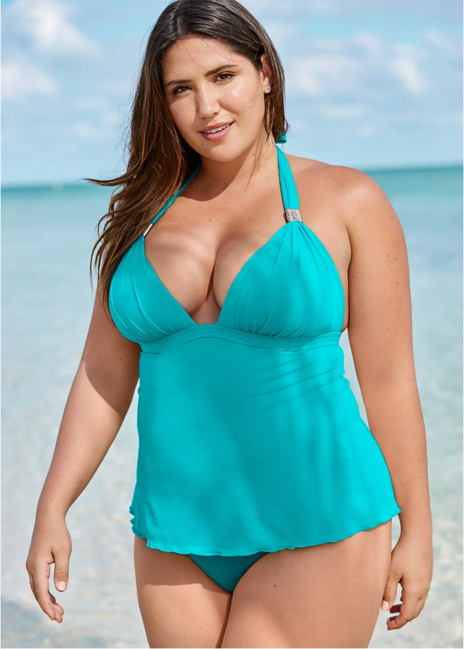Goddess Push Up Tankini Top Aqua Reef