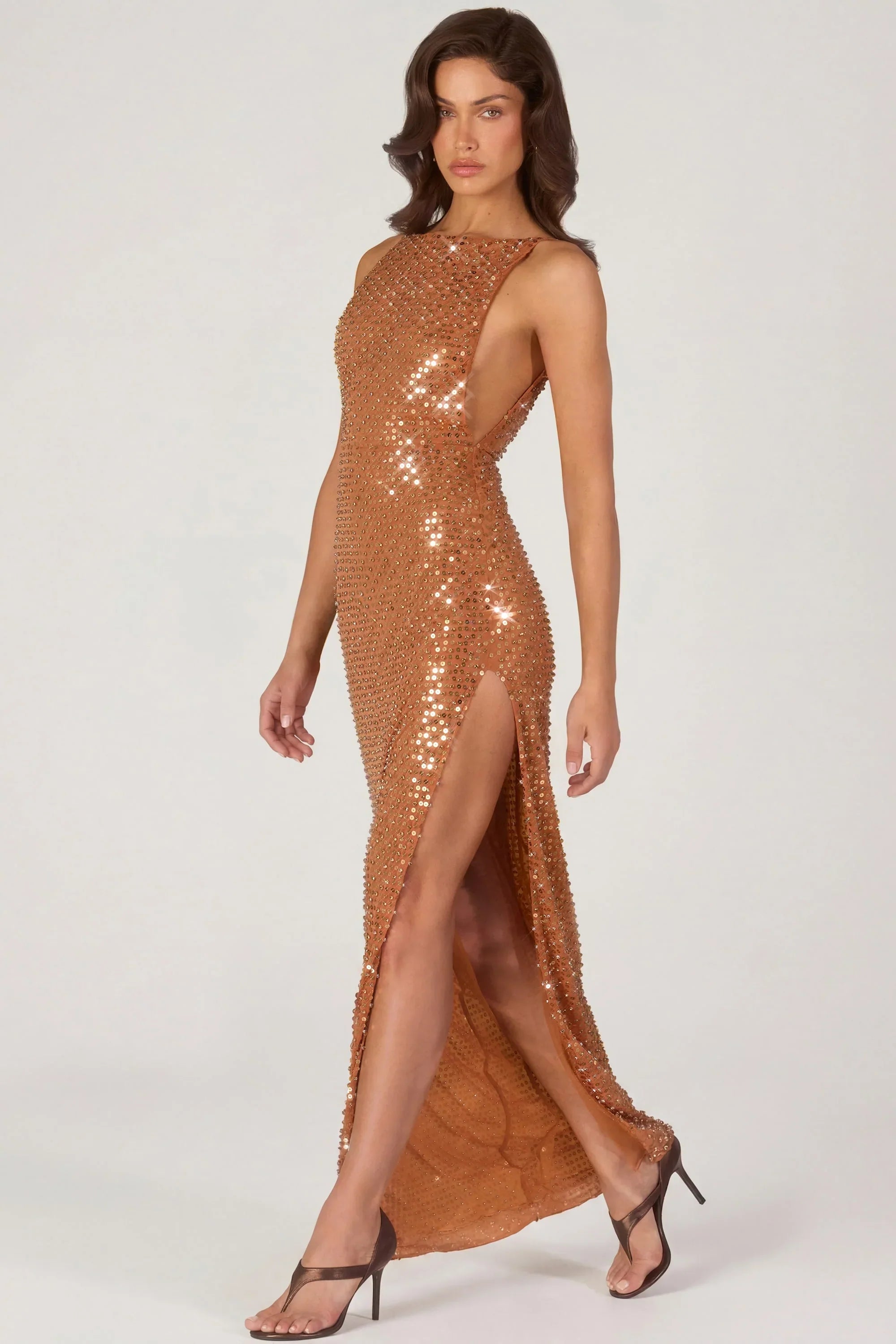 Embellished Maxi Dress in Bronze