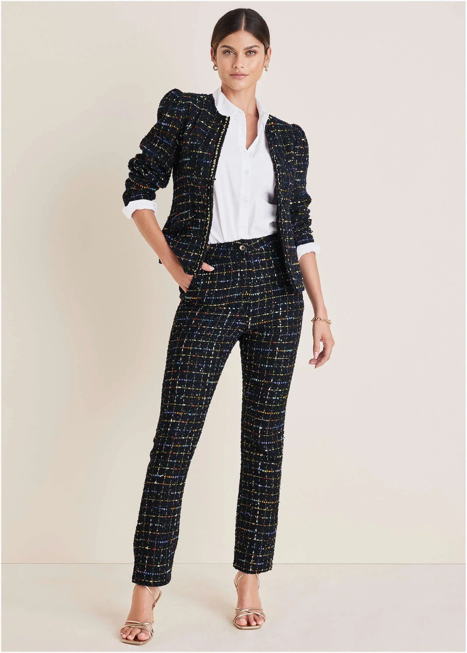 Tweed Straight Leg Trousers Black Multi