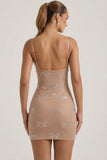 Embellished Bow Detail Mini Dress in Almond