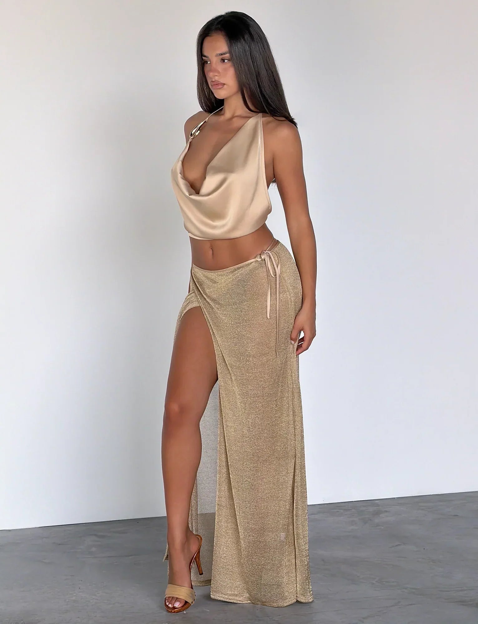 CYRENE TIE MAXI SKIRT GOLD