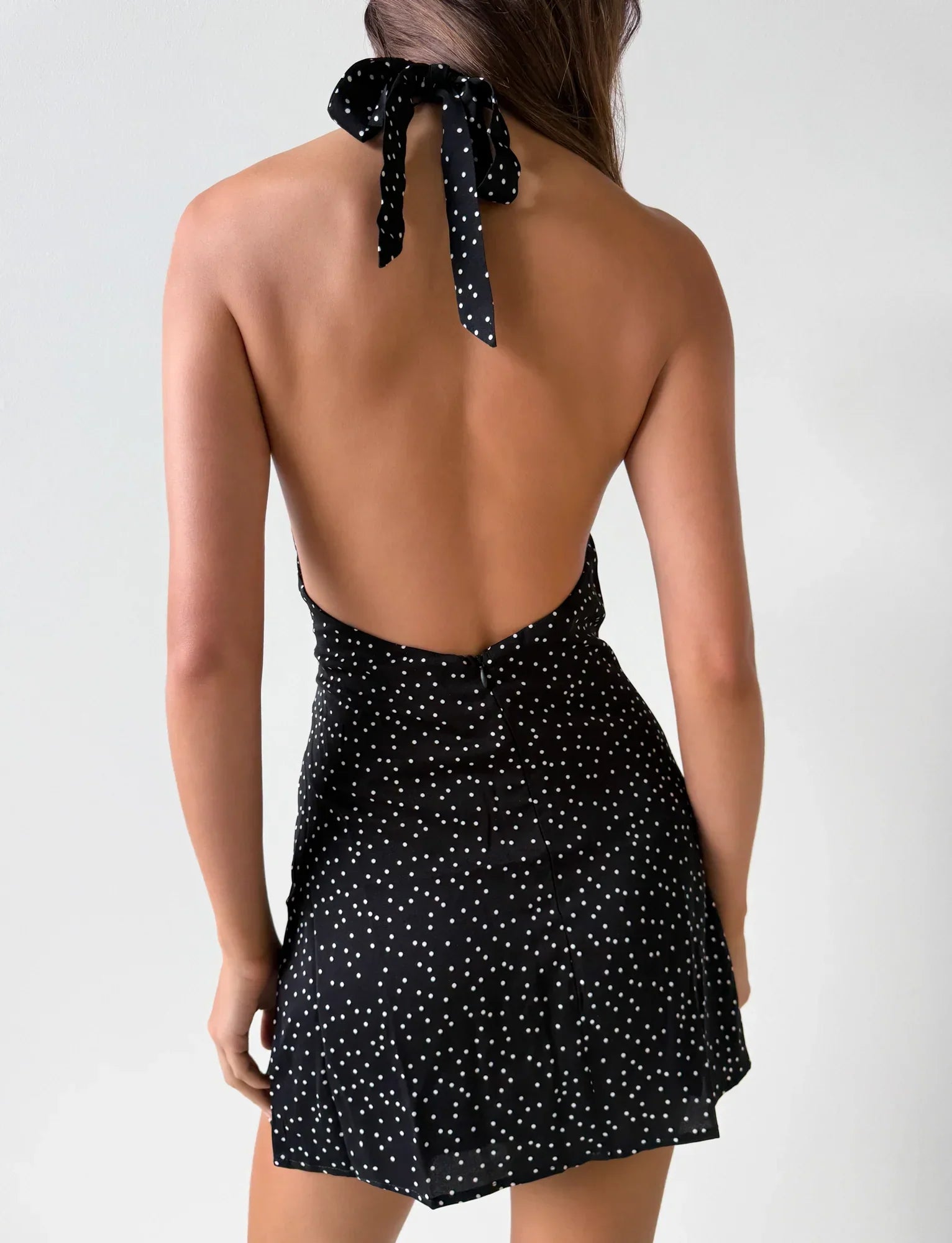 DYLAN HALTER MINI DRESS BLACK POLKA