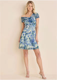 One Shoulder Mesh Mini Denim Floral