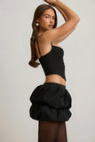 Layered Bubble Hem Mid Rise Mini Skirt in Black