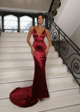 Love Affair Satin Gown with Ruched Back Wine