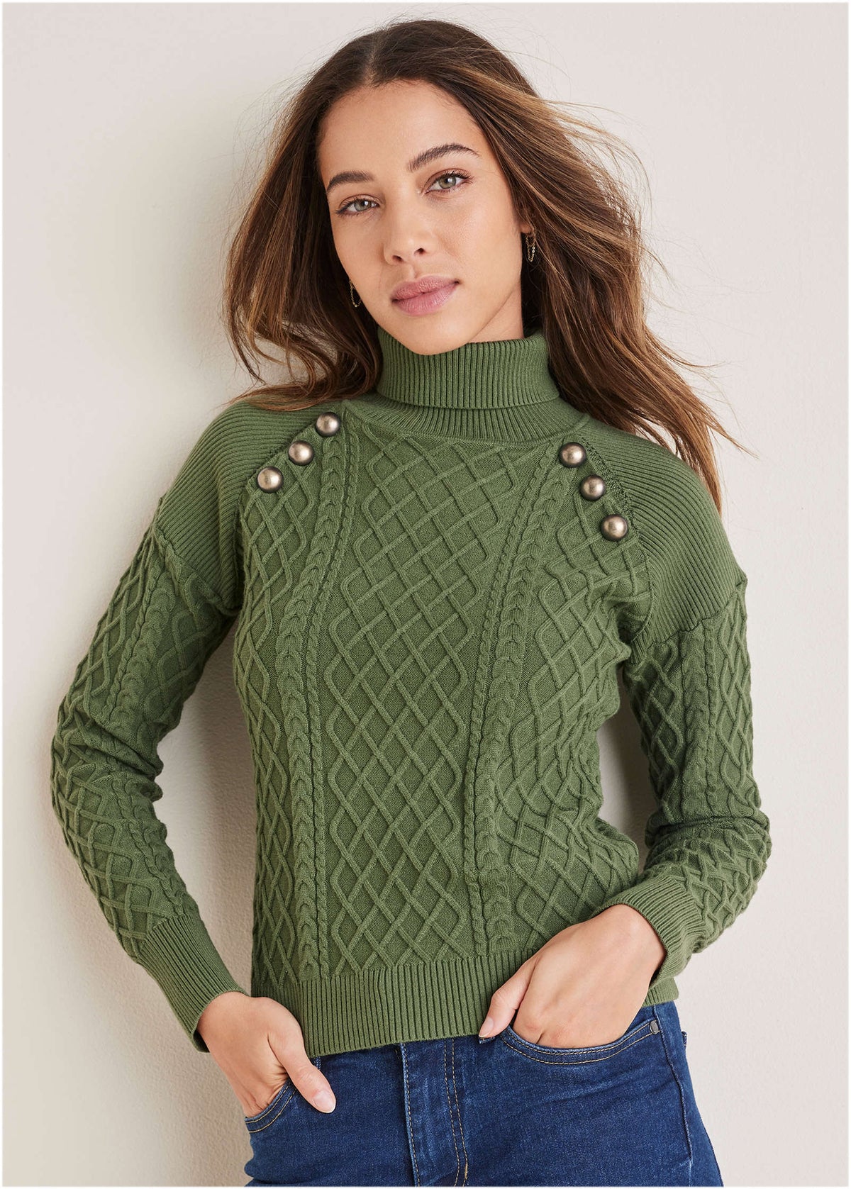 Military Button Sweater Bronze Green