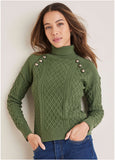 Military Button Sweater Bronze Green