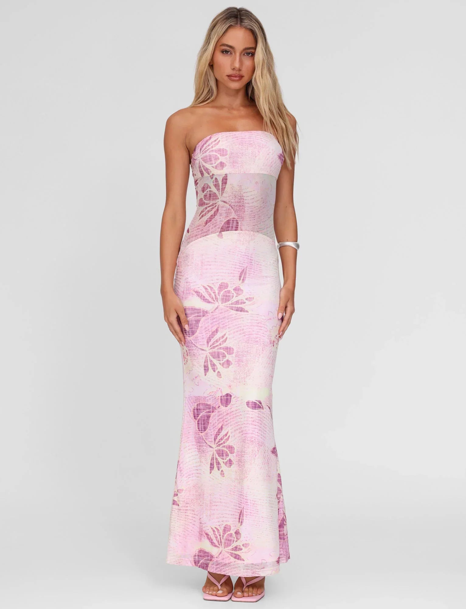 MORGAN MESH DRESS GRUNGE FLORAL MAGENTA