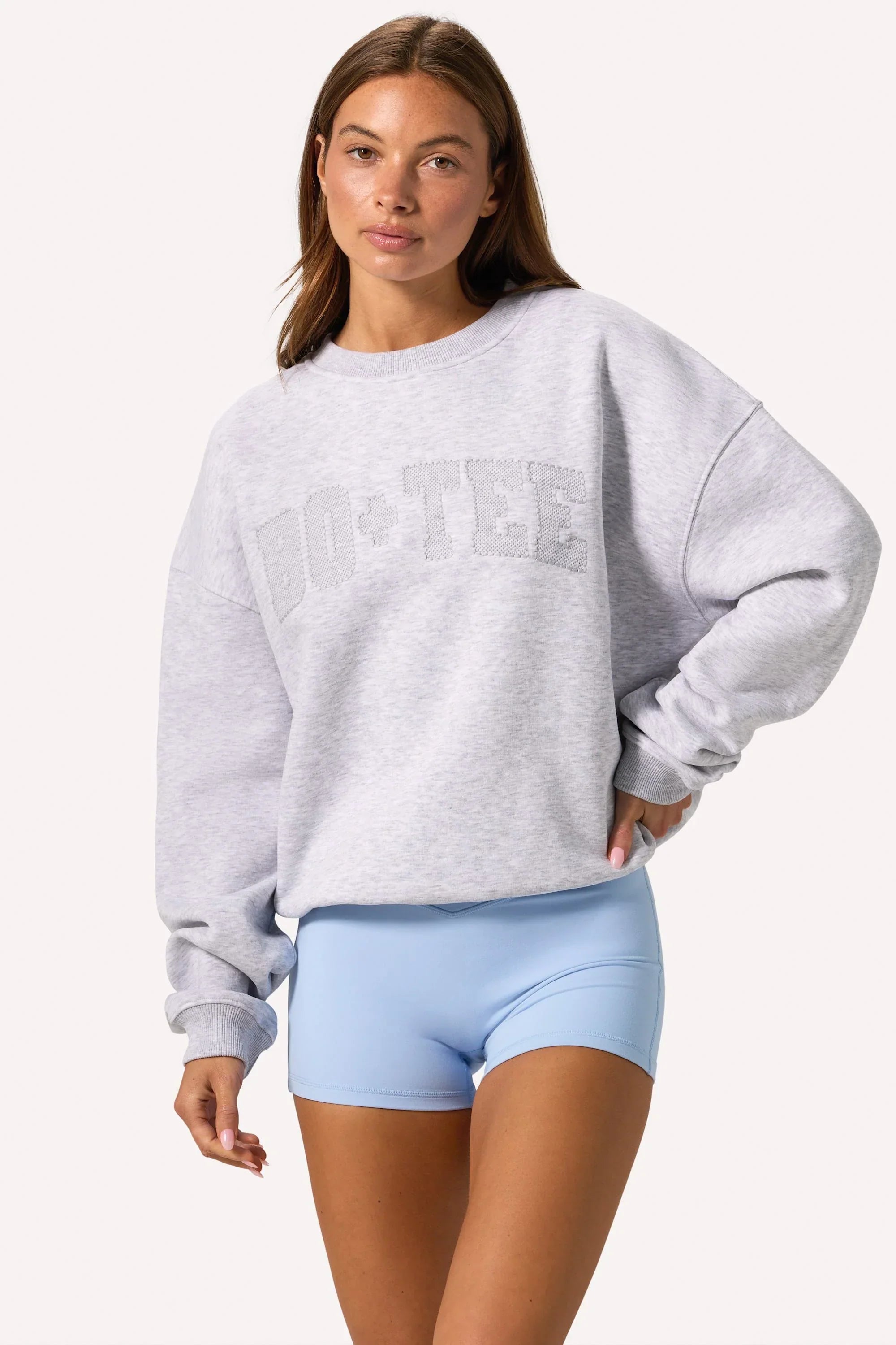 Oversized Crew Neck Jumper in Grey Marl