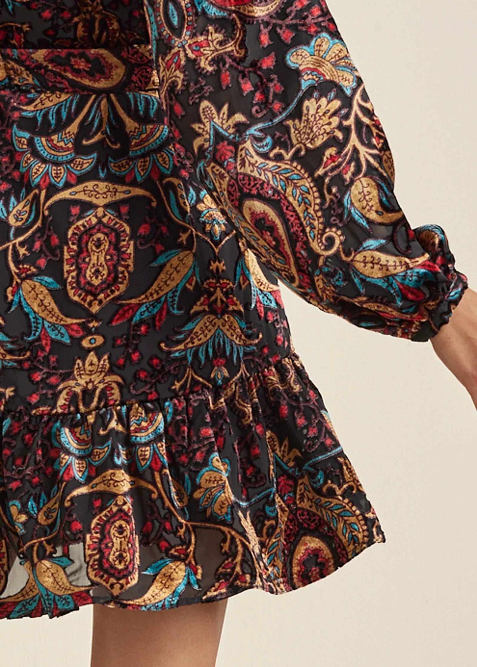 Burnout Velvet Mini Dress Black Multi