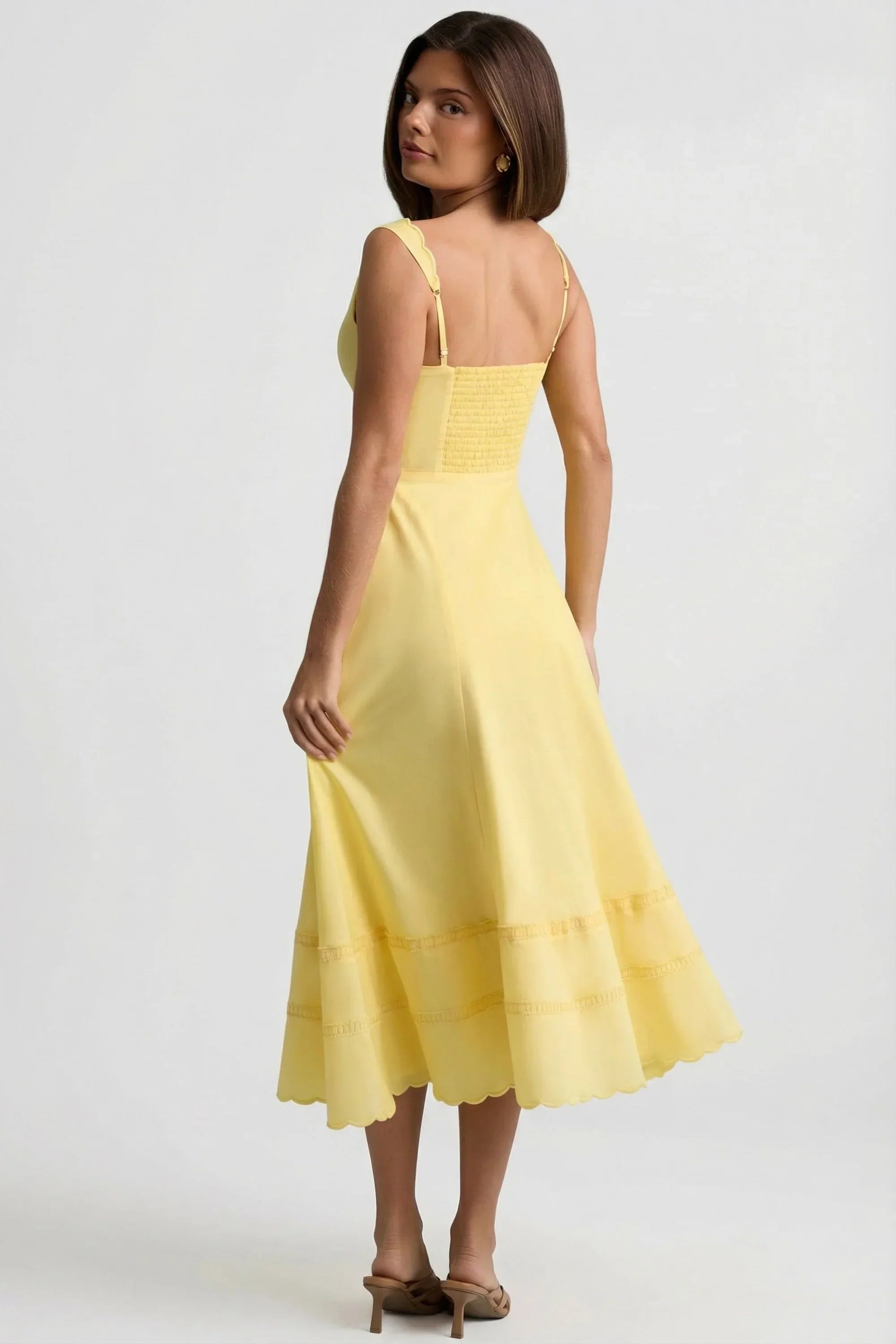Cotton Poplin A Line Midaxi Dress in Pastel Yellow