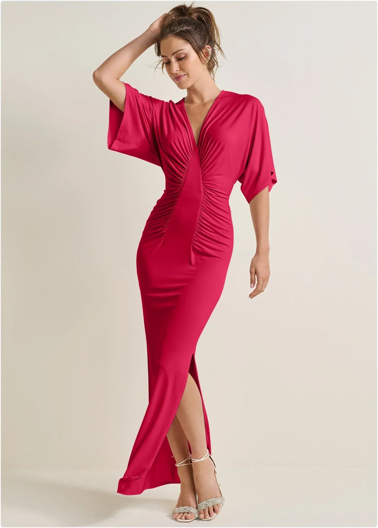 Drape Sleeve Maxi Dress Barberry