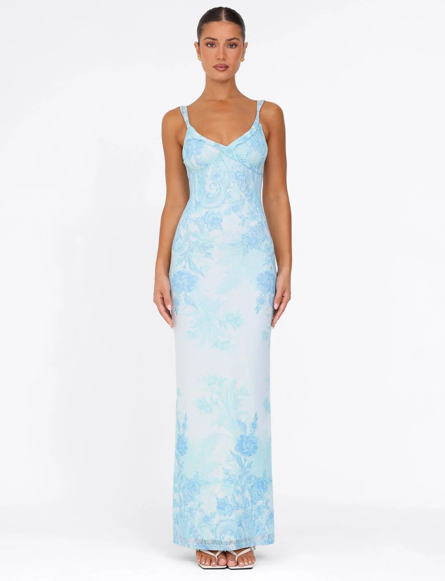 GUILIANNA FRILL MAXI DRESS BLUE FLORAL TAPESTRY