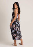 Spring Blossoms Wrap Dress Black Mauve Floral