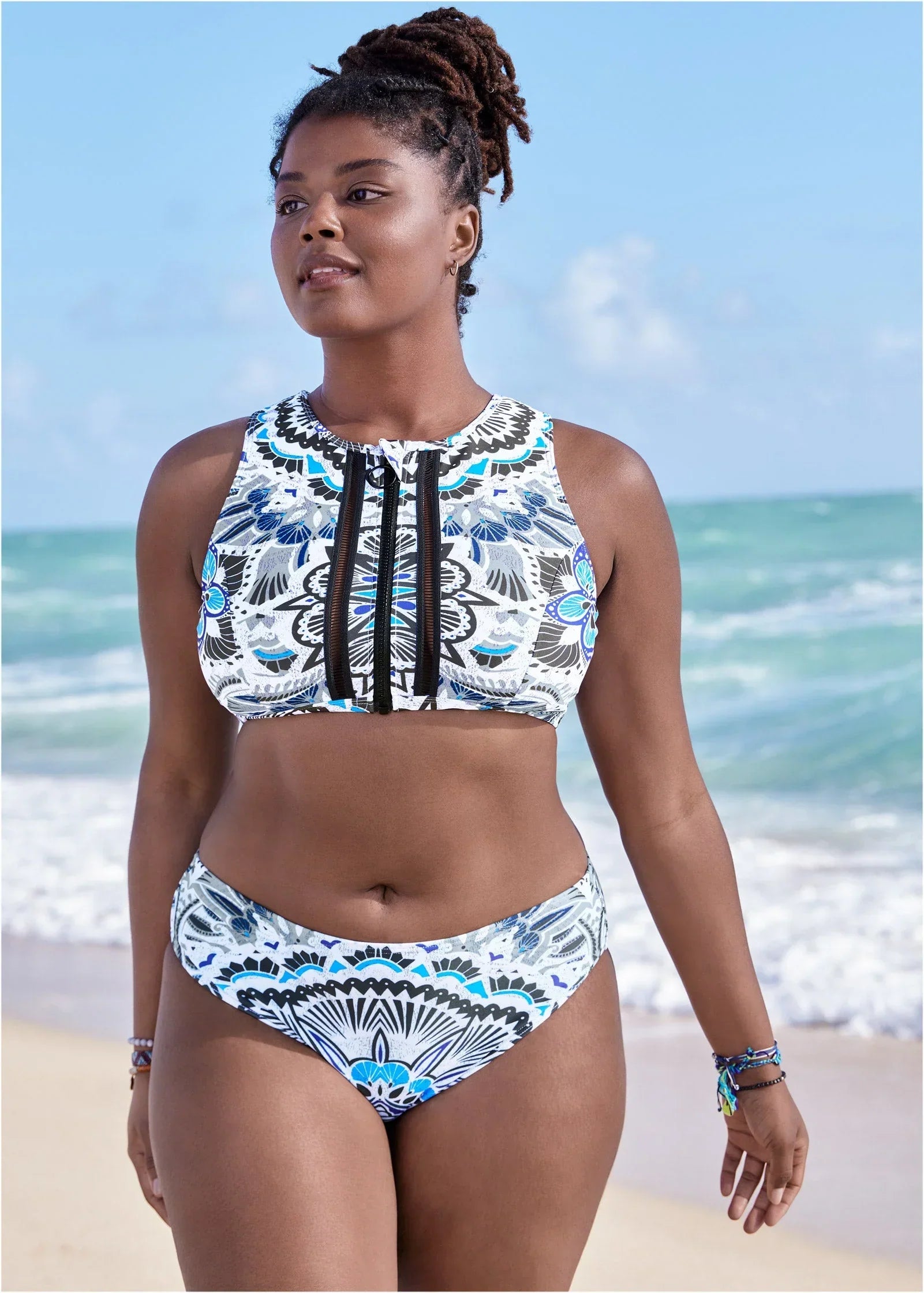 Lorelai High Neck Zip Top Calypso Bloom