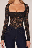 Long Sleeve Laced Bodysuit in Black