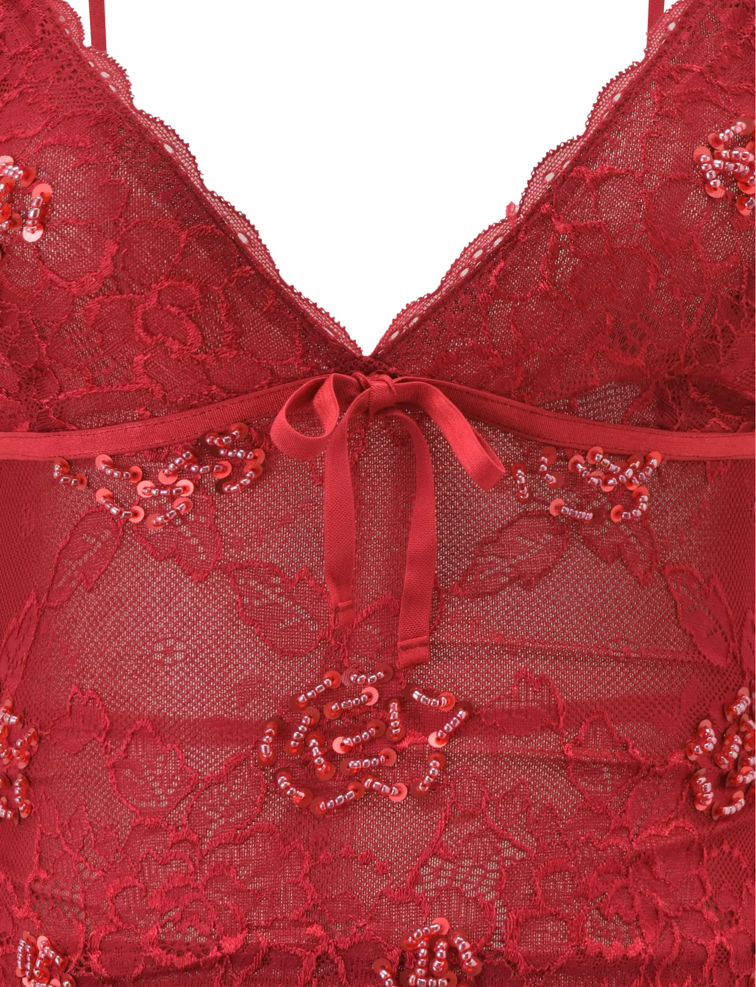 KIRRA BEADED SEQUIN LACE TOP RED