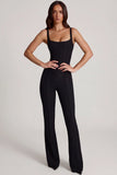 Scoop Neck Corset Flared Leg Jumpsuit in Black