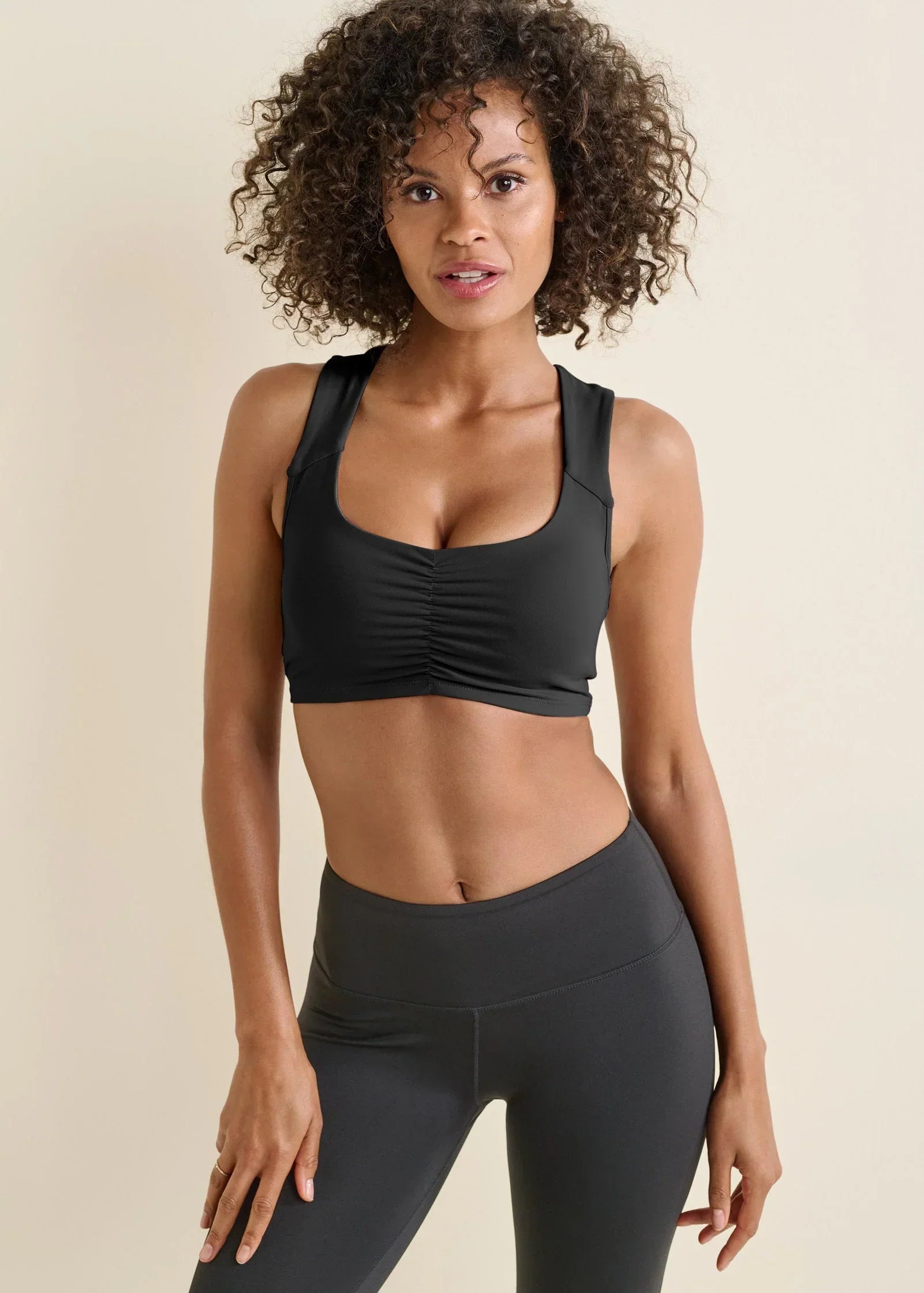 Ruched Cropped Sports Top Black