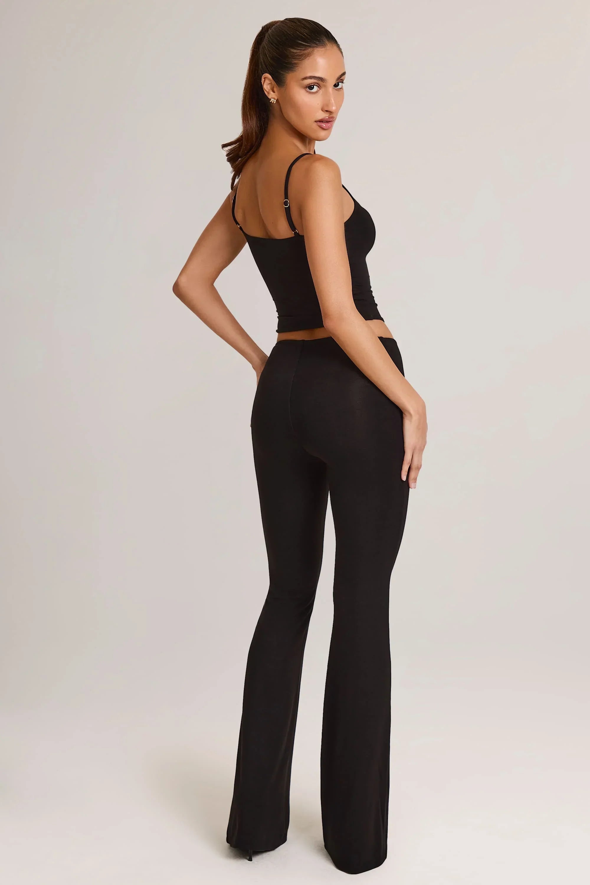 Modal Mid Rise Flared Trousers in Black