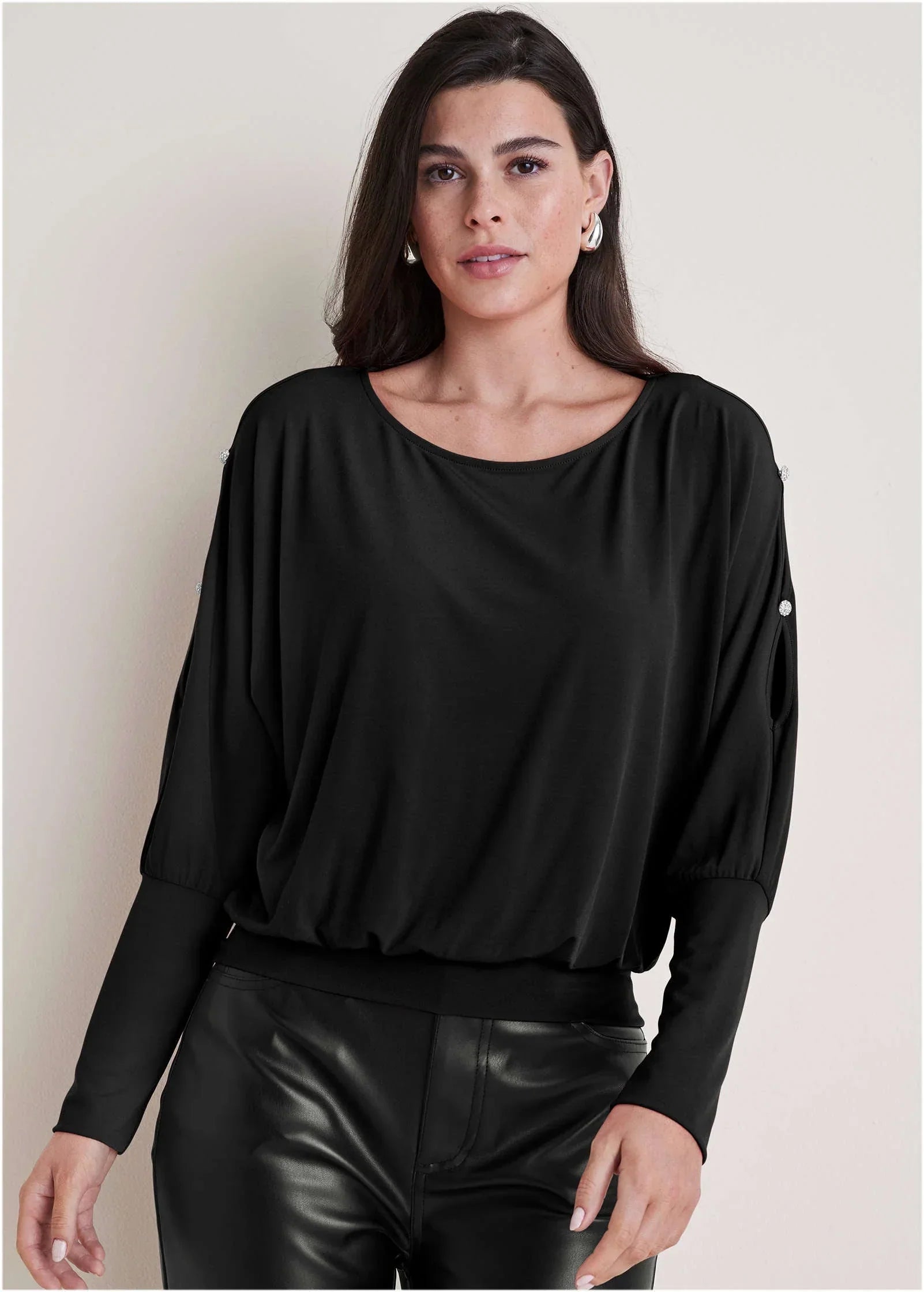 Bling Cold Shoulder Blouse Jet Black
