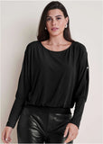 Bling Cold Shoulder Blouse Jet Black