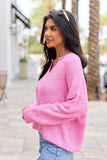 Mckenzie Pink Open Knit V Neck Sweater