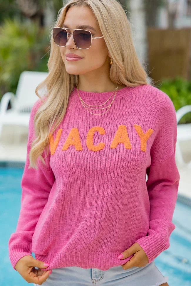 Are We There Yet Orange and Pink Vacay Sweater