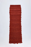 Ruffled Mid Rise Maxi Skirt in Burnt Red