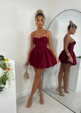 Time Waits Puffball Mini Dress Wine
