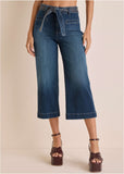 Belted Wide Leg Crop Jean Dark Wash
