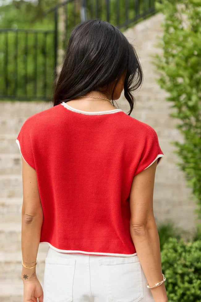 Red American Flag Sweater Top