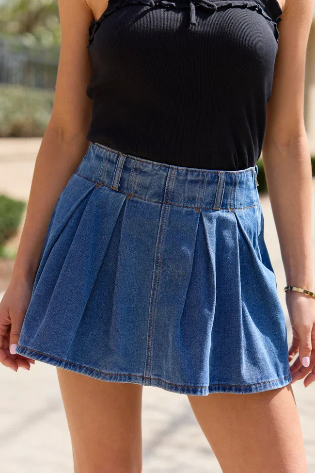 Spencer Pleated Denim Skort