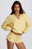 Cotton Jersey V Neck Hoodie in Lemon