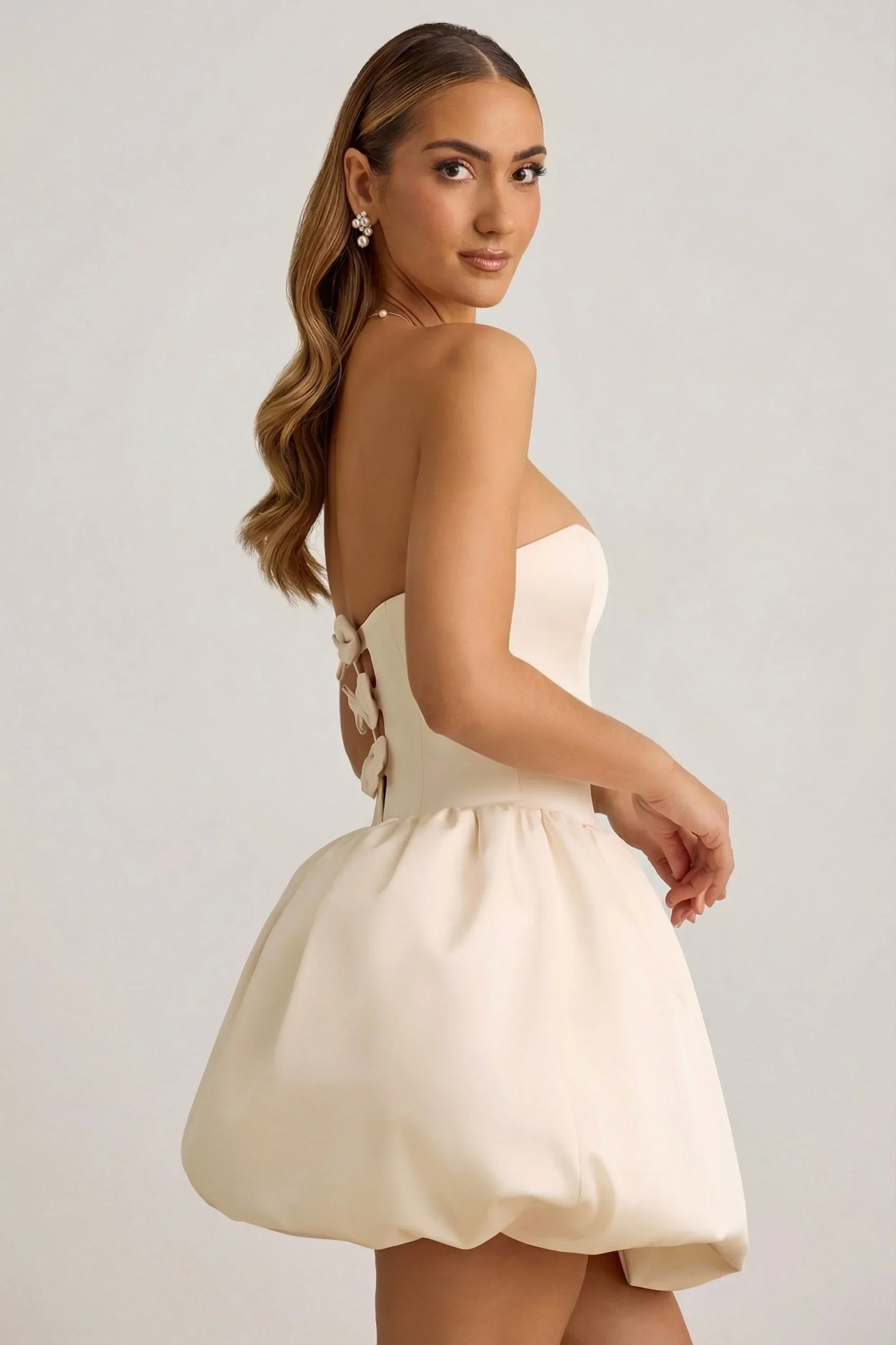Convertible Bow Detail Bubble Hem Midaxi Dress in Ivory