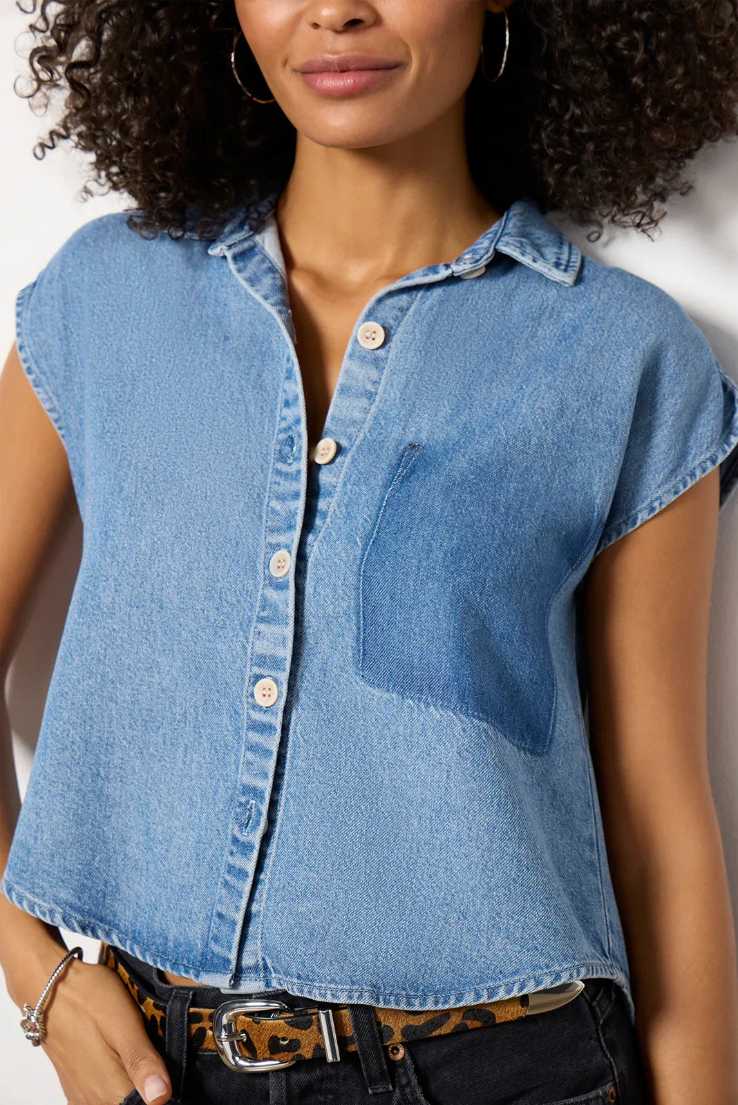 Reworked Denim Short Sleeve Shirt