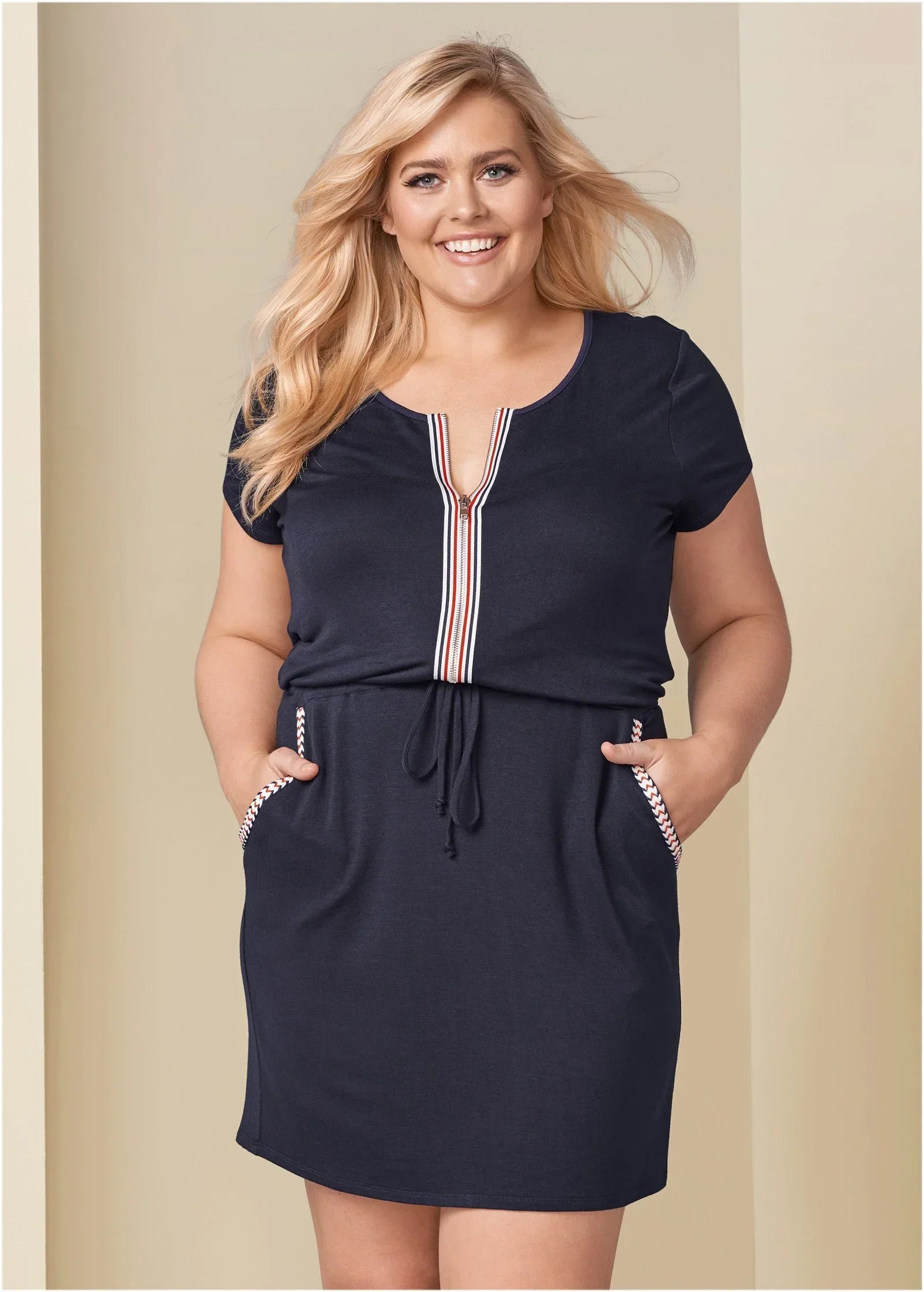 Zip Front Lounge Dress Navy